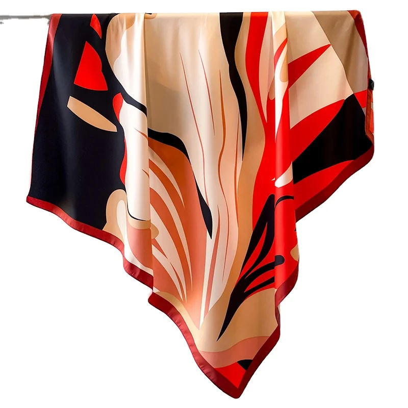 New Print Silk Twill Square Hijab Shawl Scarf Fashion Women 90cm Neckerchief Wraps Foulard Beach Stoles Casual Hair Bandana