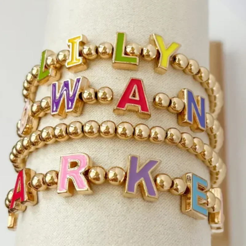 PVD Gold Plated Personalized Colorful Letter Name Bracelet Hypoallergenic Stainless Steel Dainty Initial Jewelry Letter Bracelet