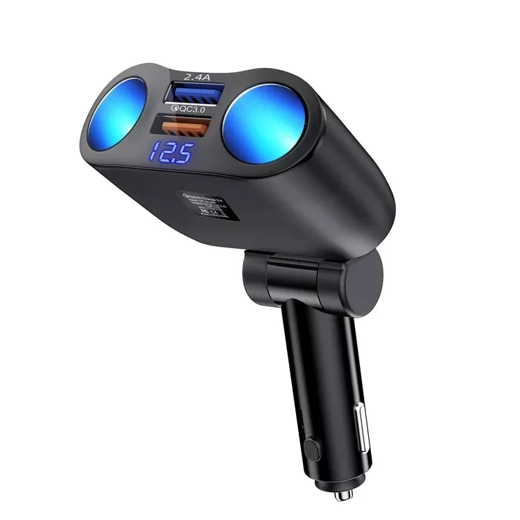 Rotating Plug Cigarette Lighter Car Charger Dual Usb Ports 2.4A Car Charger Adapter With Led Display Charging
