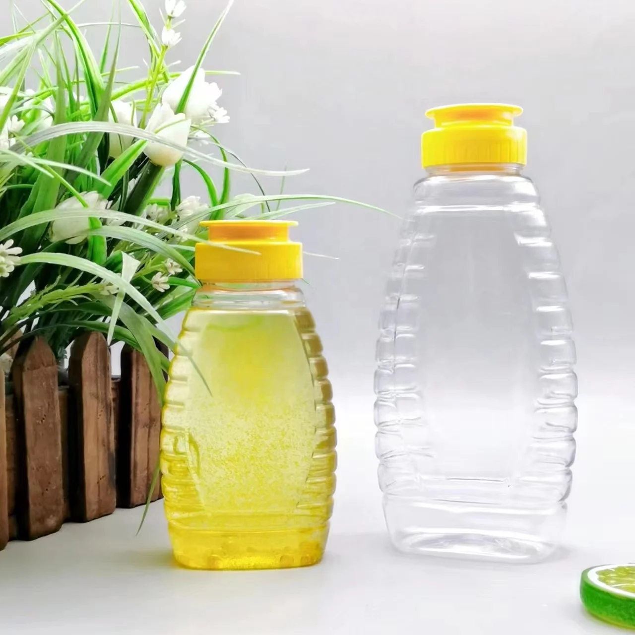 180ml Honey Bottle Empty PET Bottle Food Grade for Sauce/ Honey/Ketchup Squeeze Bottle Two Covers
