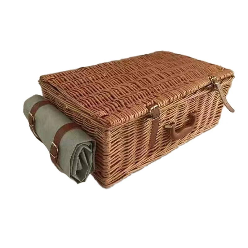 Multifunctional Picnic Basket Rattan Wicker Basket For Sale With Lid Insulated Target 4 People