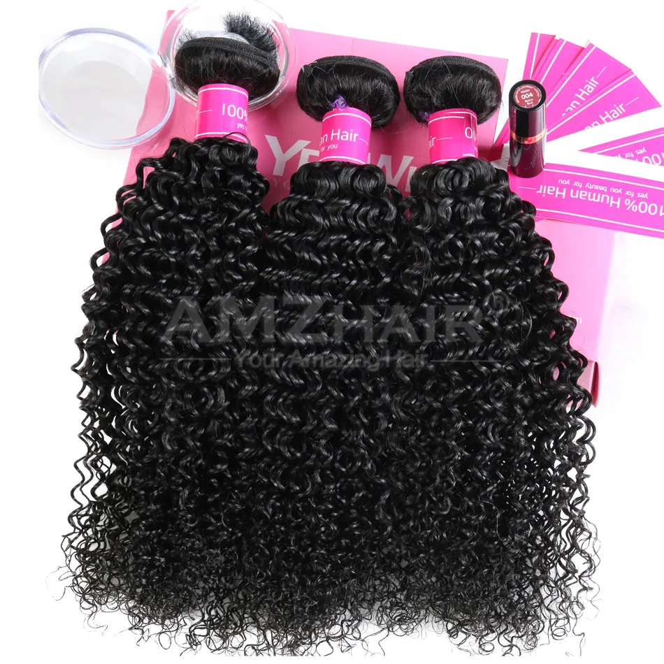 Double Weft Remy Curly Human Hair Extension Cheap 10A Brazilian Cuticle Aligned Virgin Human Hair 3 4 Bundles With Kinky Curls