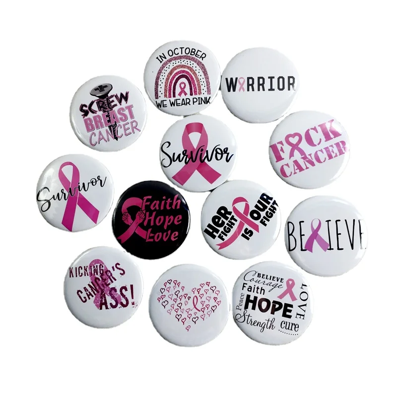 Pink Ribbon Buttons Novelty Pink Breast Cancer Awareness Buttons Badge Pinback Buttons Brooch