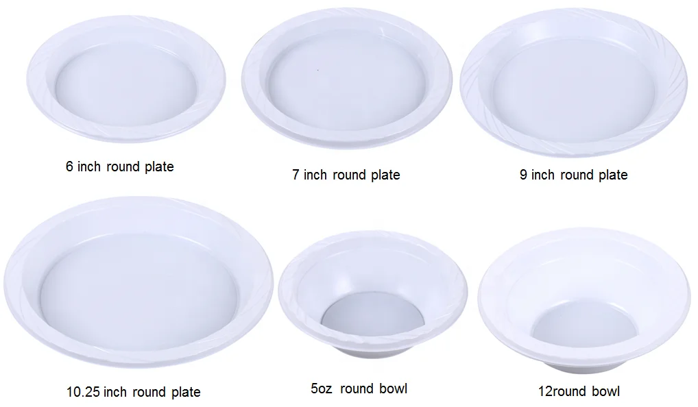 custom round plastic plates disposable party dinner food 6 7 9 10.25 inch pp / ps  parties dish