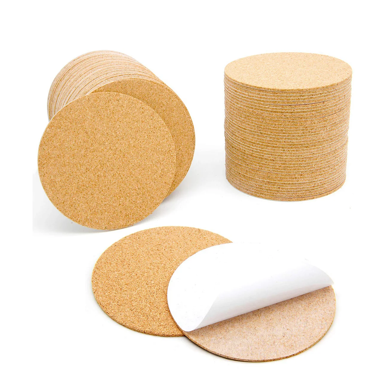 Manufacturer 4in 2mm  Self Adhesive Circle Cork Sheets Cork Mat Tiles Cork Round Coaster with Strong Adhesive Backed