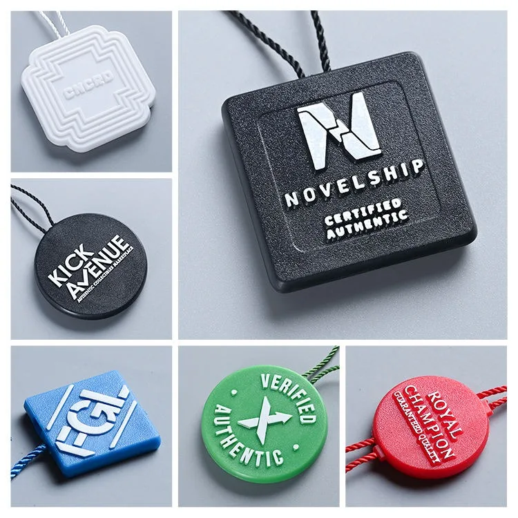 NFC Anti Theft Seal Tag Custom Jewelry Shoes Brand Name Hangtag String Plastic Tags For Clothing Own Logo