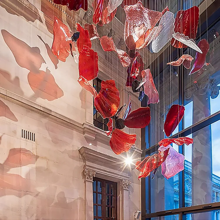 Indoor Decoration Bespoke Chandelier Villa Hall Hotel Lobby Staircase Red Glass LED Chandelier For Project