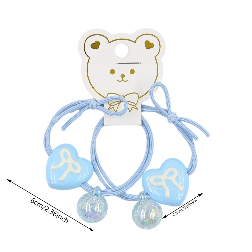 2Pcs/Card Fruit Knocker Balls Hair Ties Bows Heart Twin Bead Bubble Ponytail Holders Hair Rope For Kids Hair Accessories