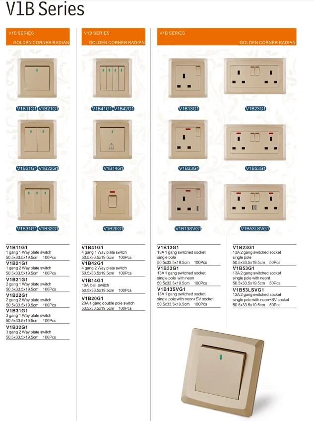 China Manufacturer Energy Saving 1 2 3 4 Gang 1 Way 2 Way Multi Plate Tv Telephone UK Wall Switch Socket With Indicator Light