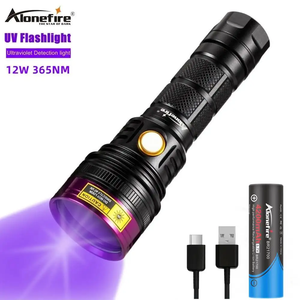 Alonefire SV18 12W 365nm Led High power UV Flashlight USB Charging Ultra violet Curing Leakage Pet Stains Scorpion Checker