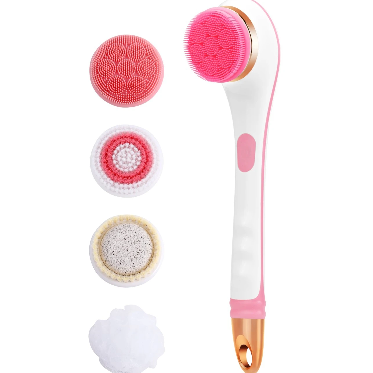 Bath shower Brush Waterproof Body Cleansing & Massage Device With  Long-Handled Massage Brush With 4 Brush Heads