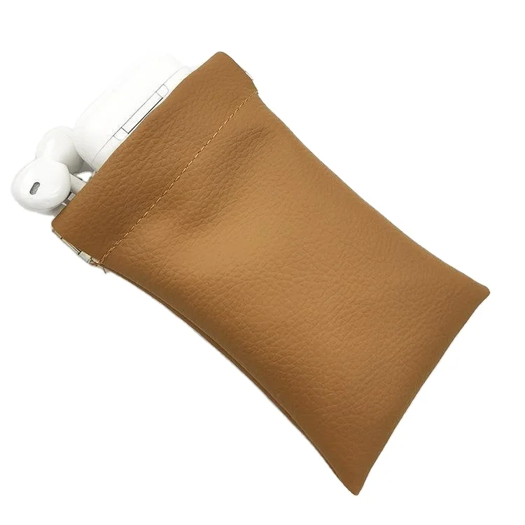 Pu Leather Pouch With Closed Magnet Custom Logo Printed Earphone Coin Storage Leather Pouch Bag