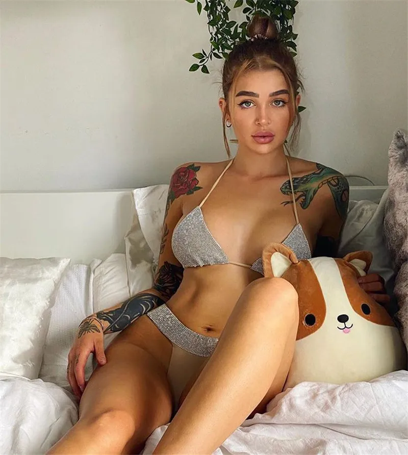 Women Shiny Bikini 2020 New Crystal Diamonds Swimsuit Rhinestone Tie Swimwear with good material