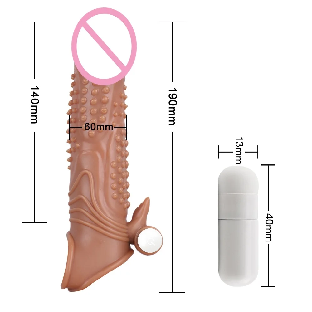 Reusable Penis Sleeve with Vibrator Penis Ring 7.5 Inch Cock Ring Extender Soft Dick Enlarger for Men