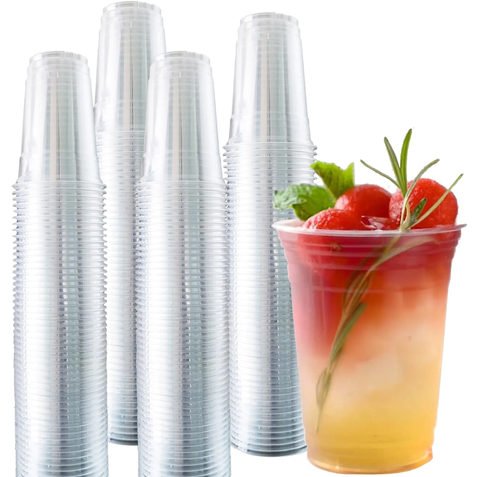 Disposable Plastic Cup 16 oz Clear Plastic Cups with Dome Lid and Straw Clear PET Cups