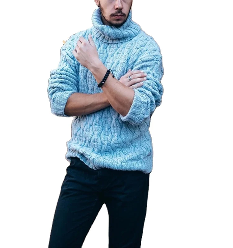 2021 оптовая продажа, модная одежда, Вязаный Мужской пуловер с высоким воротником, вязаный Топ, свитеры с длинным рукавом и круглым вырезом