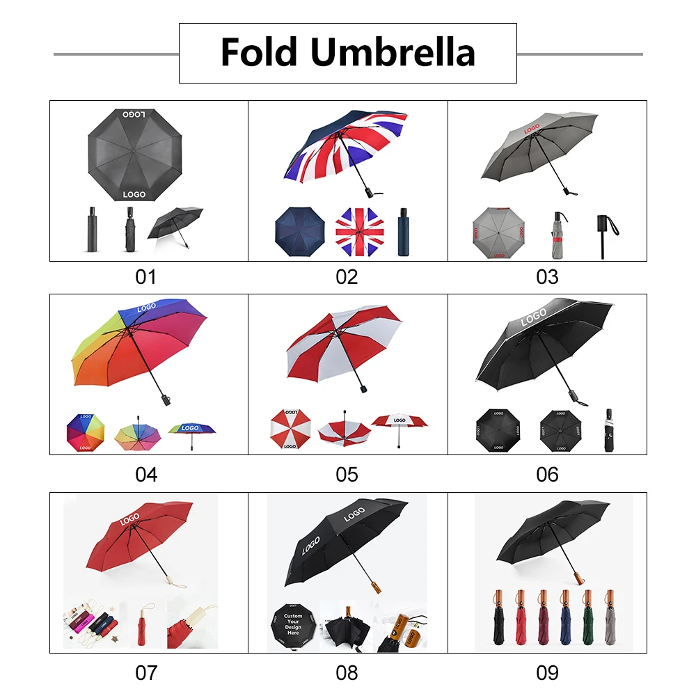 Customized foldable designer travel promotional wind proof umbrella sunshade custom with logo printing three folding umbrella