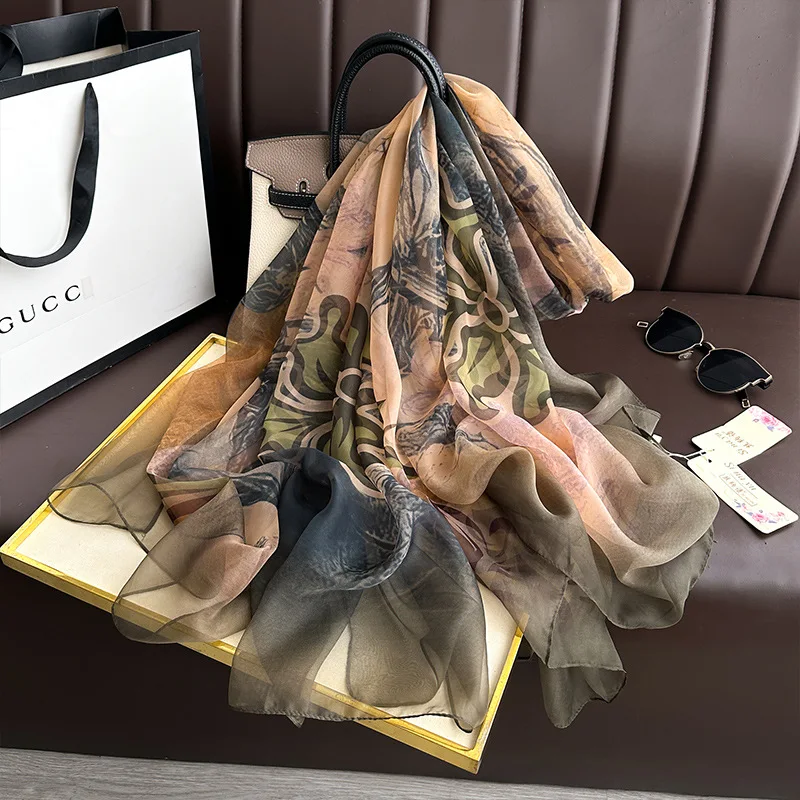 New Yourou Yarn Versatile Long Silk Scarf Beach Sun Protection Large Shawl Travel Vacation Scarf Cloak Gauze Scarf