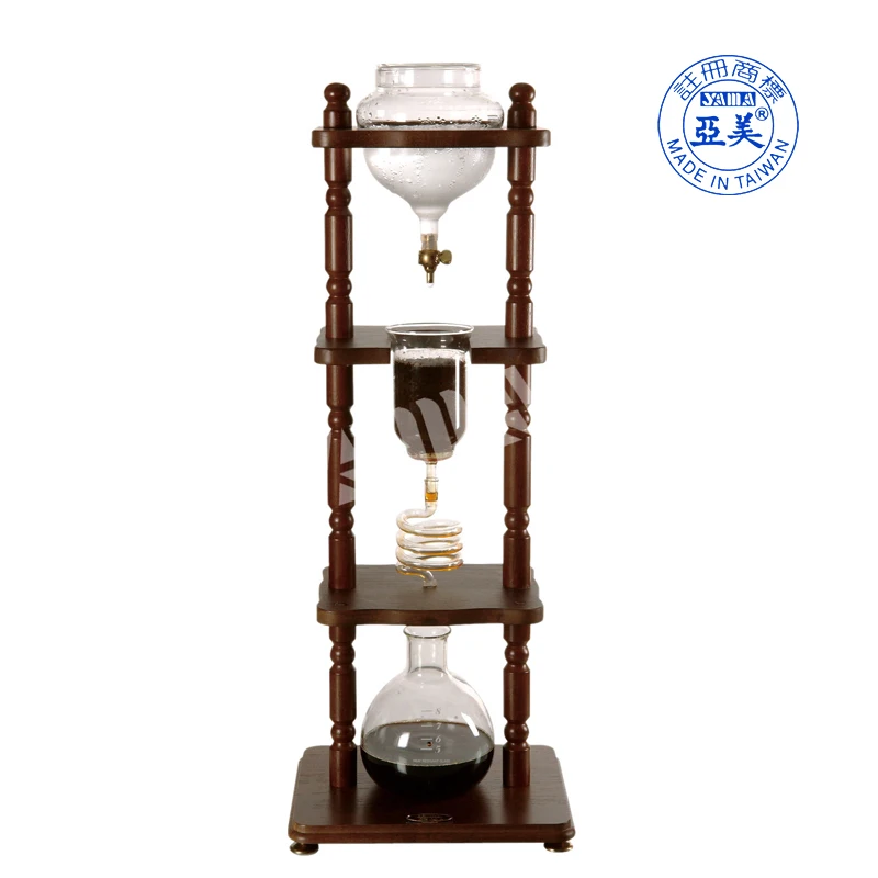 YAMA glass cold coffee drip maker dutch 6-8 /25CUPS COLD DRIP MAKER CURVED BROWN WOOD FRAME (32OZ)