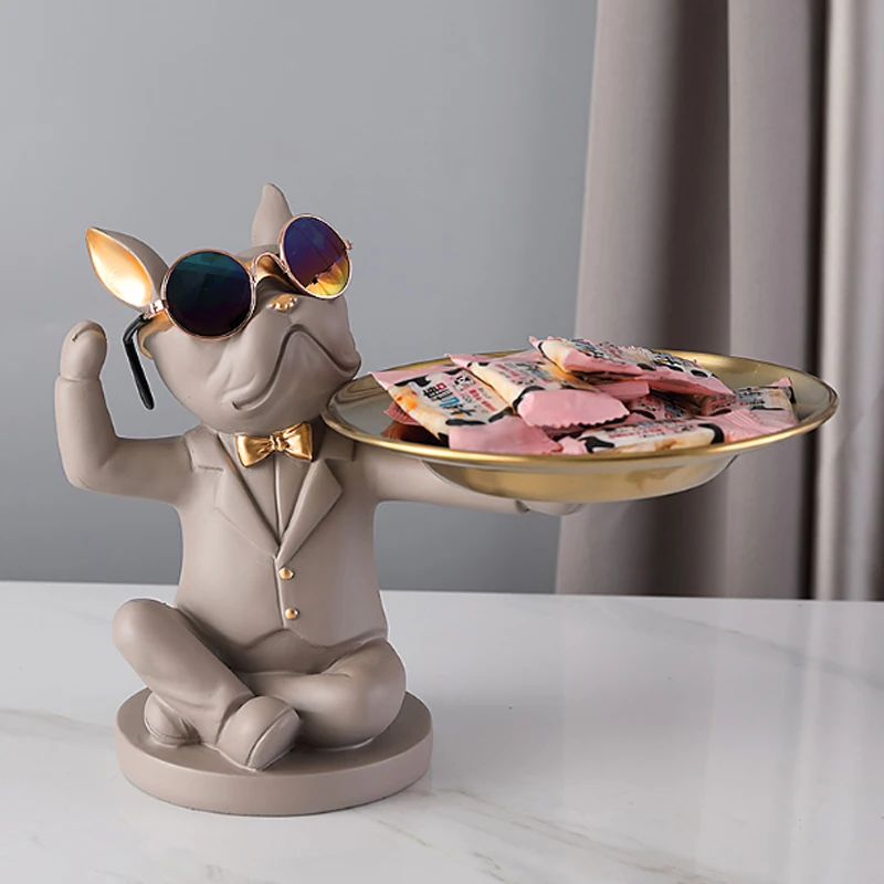 
Nordic Bulldog Figurines Abstract Multifunction Storeroom Resin Sculptures Animals for Home Decor Ornaments Crafts With Glasses 