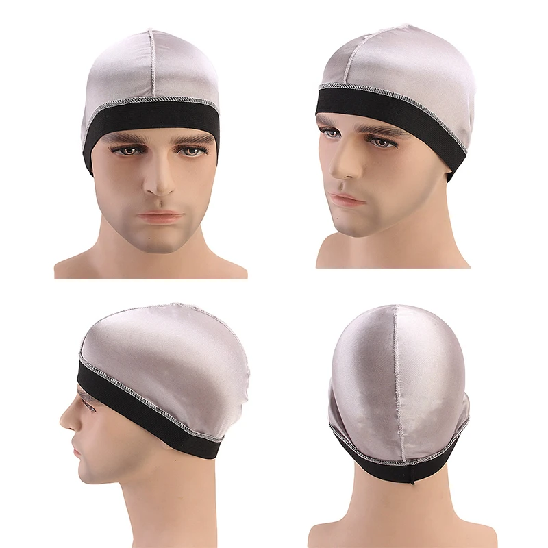 New Wholesale Men Women Silk Satin Elastic Silky Polyester Stocking Dome 360 Wave Caps For Men