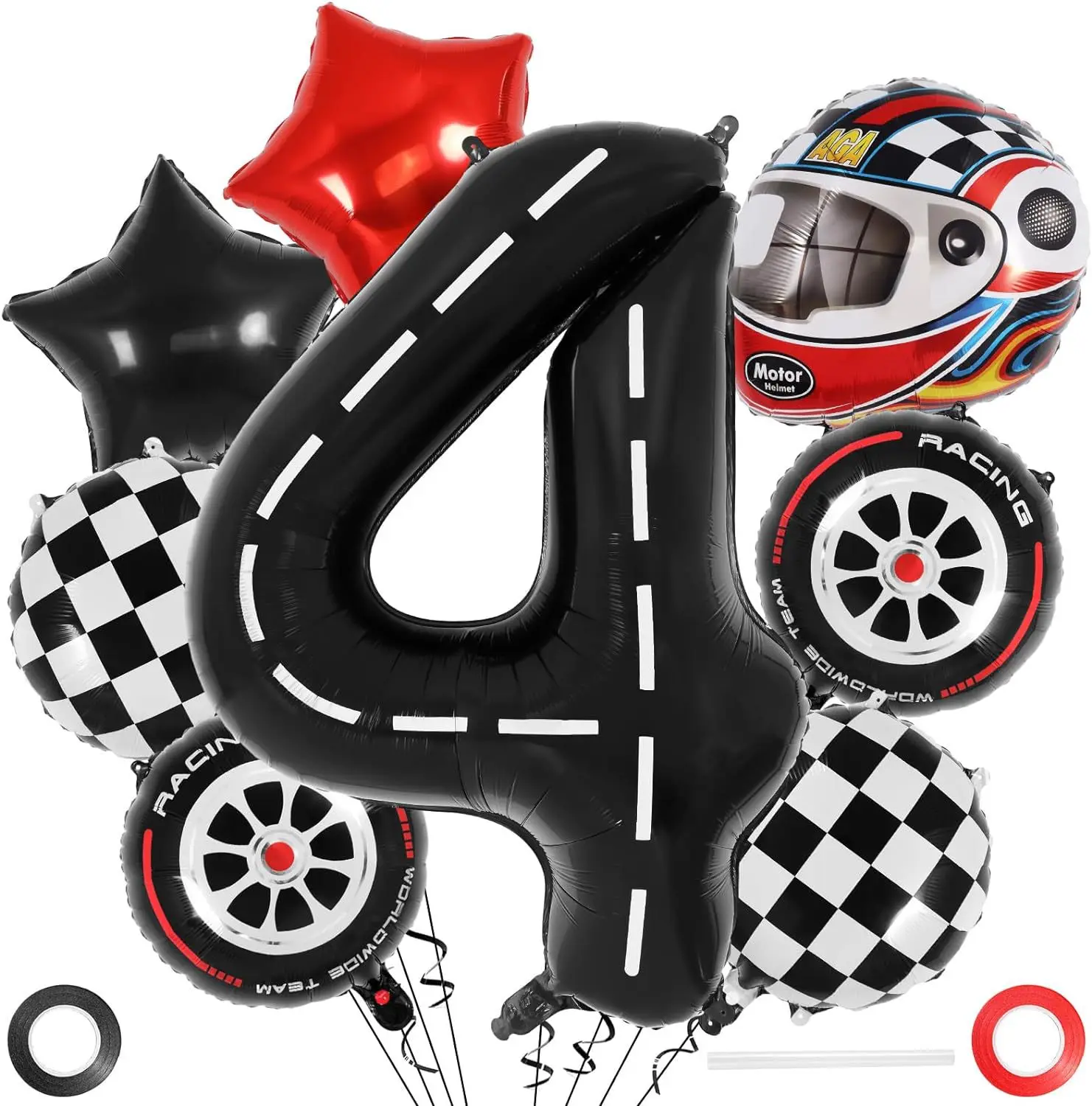 New tire helmet Balloon Set 18-inch black and white checkered aluminum film balloon racing theme decoration