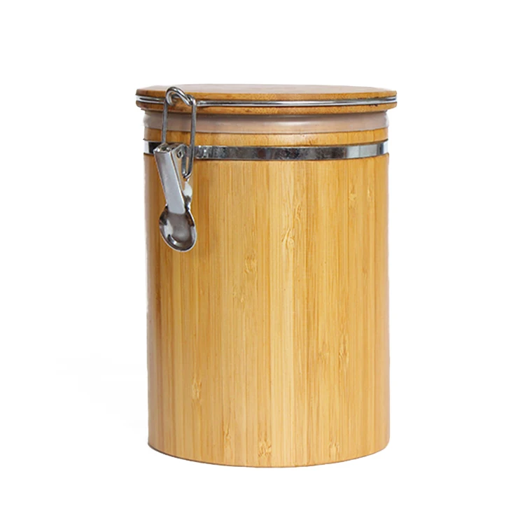 Bamboo Canister Food Storage Jar With Lid Salt Peanuts Dried Roses Coffee Pot Container Box Set