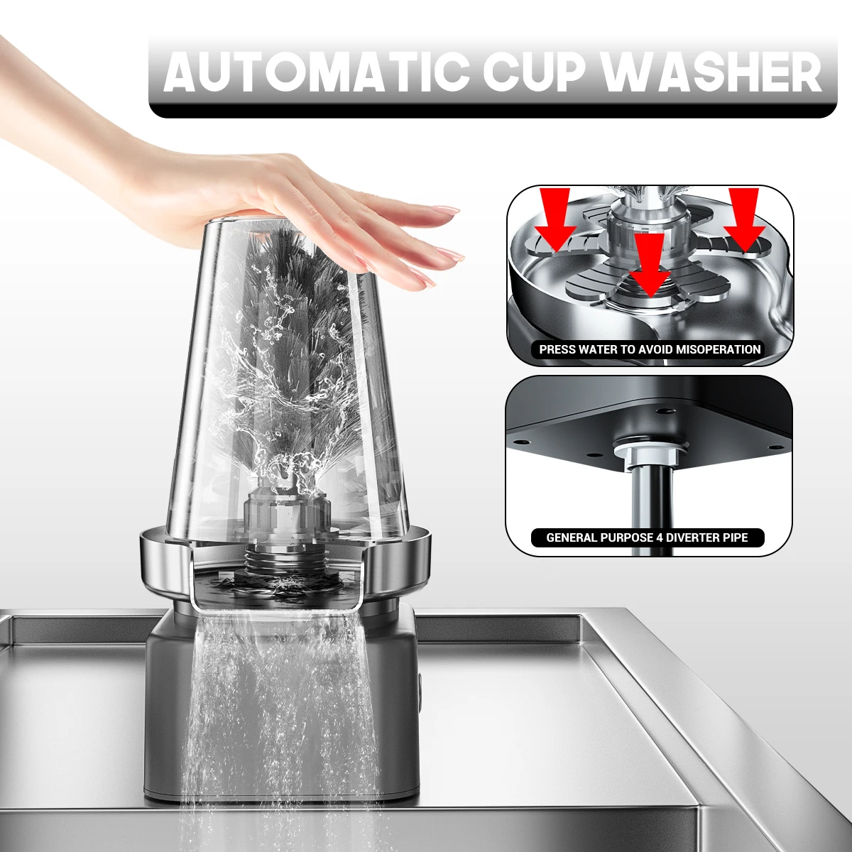Hot Sale stainless steel Glass Rinser Bottle Washer Coffee Pitcher Rinser  electric Automatic Bar Cup Cleaner Rinser For Kitchen