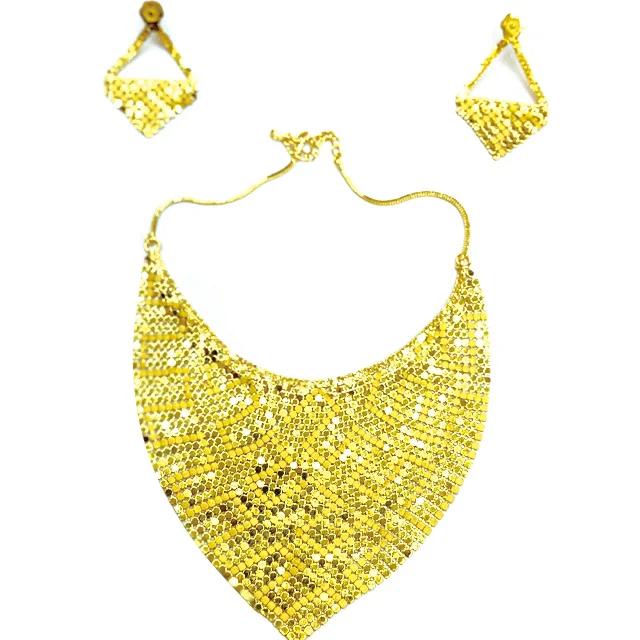 Gold Plated Statement Necklace and Earrings Set Fashion Jewelry with Bold Names and Ring Pattern INS Style Accessory