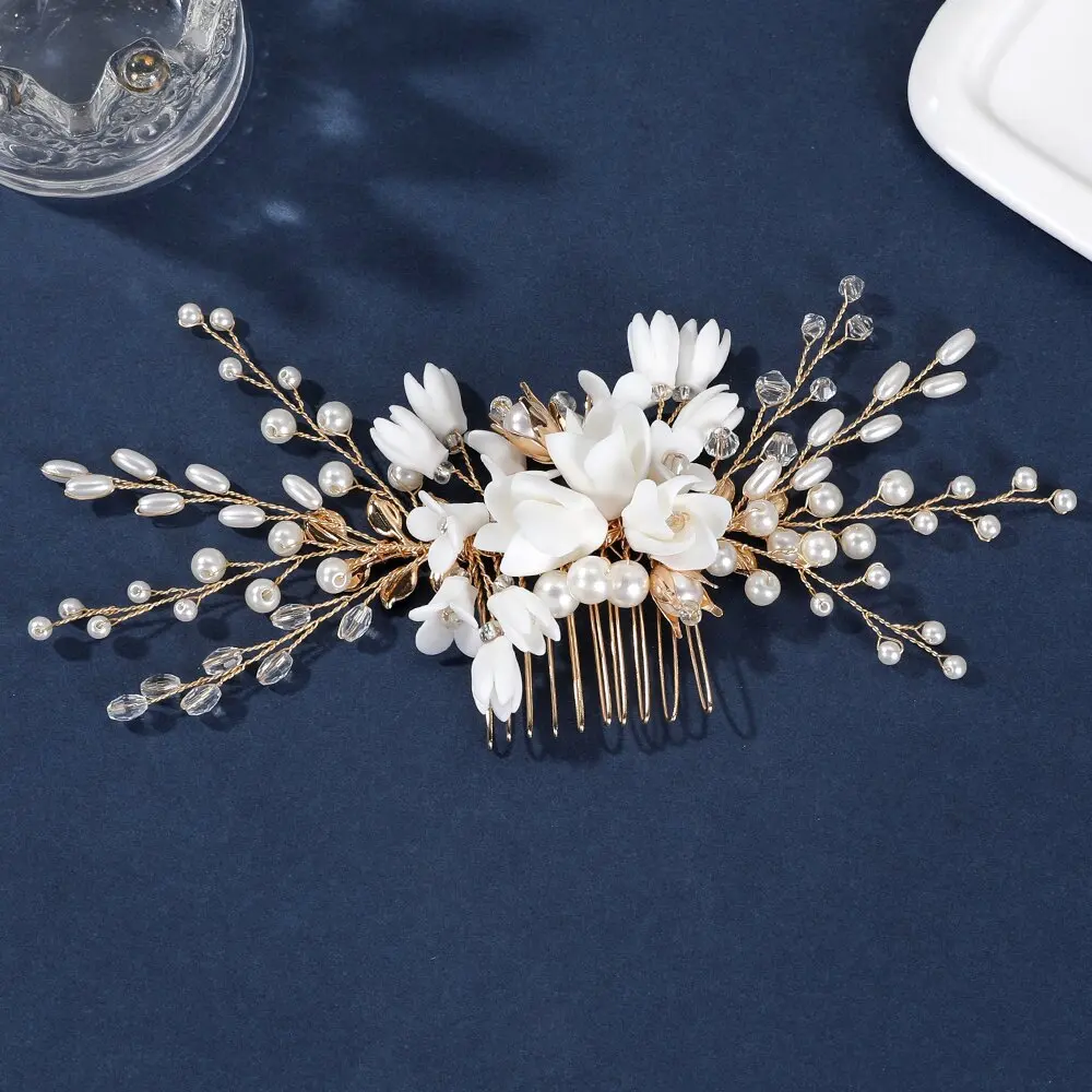 Xiuhe Cheongsam Hand-Made Ceramic Flowers Hair Comb Antique Han Wedding Bride Headdress Elegant Fashionable Accessory Photos