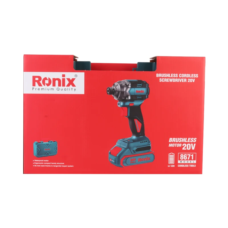 Ronix 8671 Cordless Screwdriver 230N.m Powerful Impact Power Tools 0-3300RPM 20V 2.0Ah Brushless Cordless Screwdriver