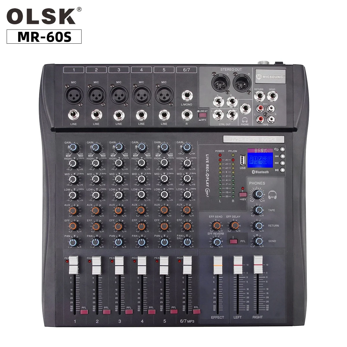Clavax MR-60S MP3 6-канальный Профессиональный аудиомикшер с USB BT 48V Phantom 3-диапазонный EQ Reverb Effects для сценической производительности