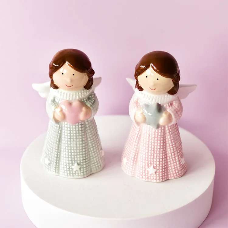 Fairy Angel Figure Sculpture Cute Girl Wings Holding Heart And Star Home Desktop Crafts Decoration