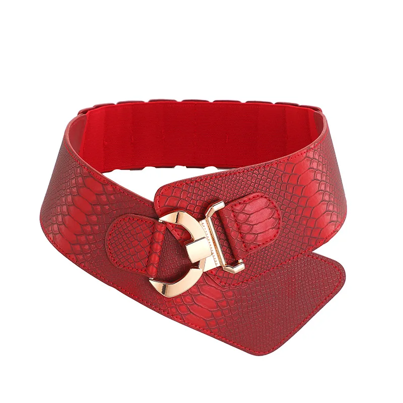 European and American Diagonal Elastic Elastic Ultra Wide Belt Snake Crocodile Pattern Hundred Match Skirt Dress Waist Seal