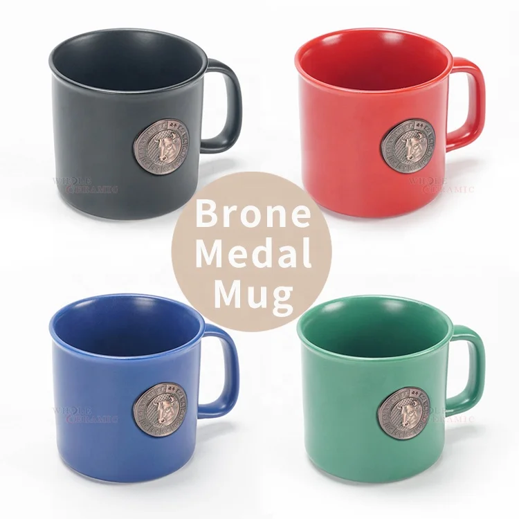 Customizable made ceramic printed travel camping coffee diner mugs cup box custom shaped with logo printing low moq