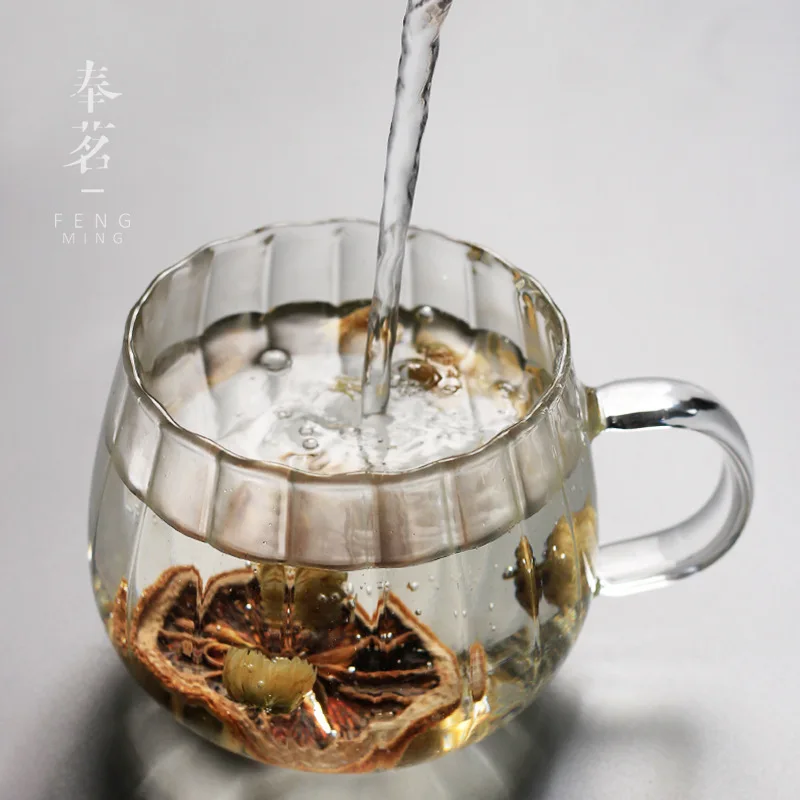 350ml Coffee Glass Mug Ripple Heat Resistant Drinkware Cup Frosted Clear Coffee Glass Cup With Handle