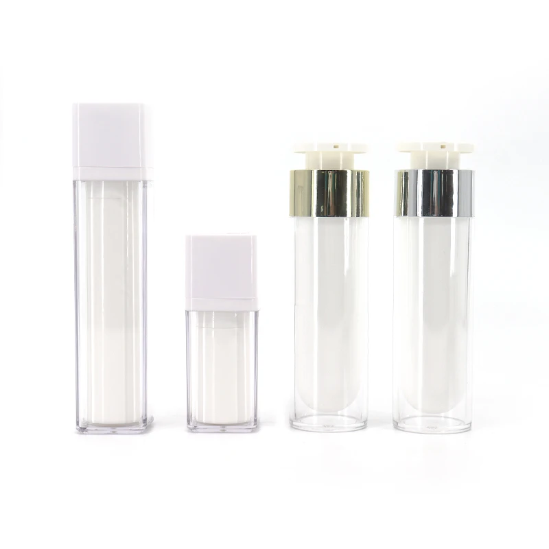 Double Wall Acrylic Square Transparent Lotion Eye Cream Serum White Clear 15ml 50ml 100ml Airless Pump Bottle with Twist Lock