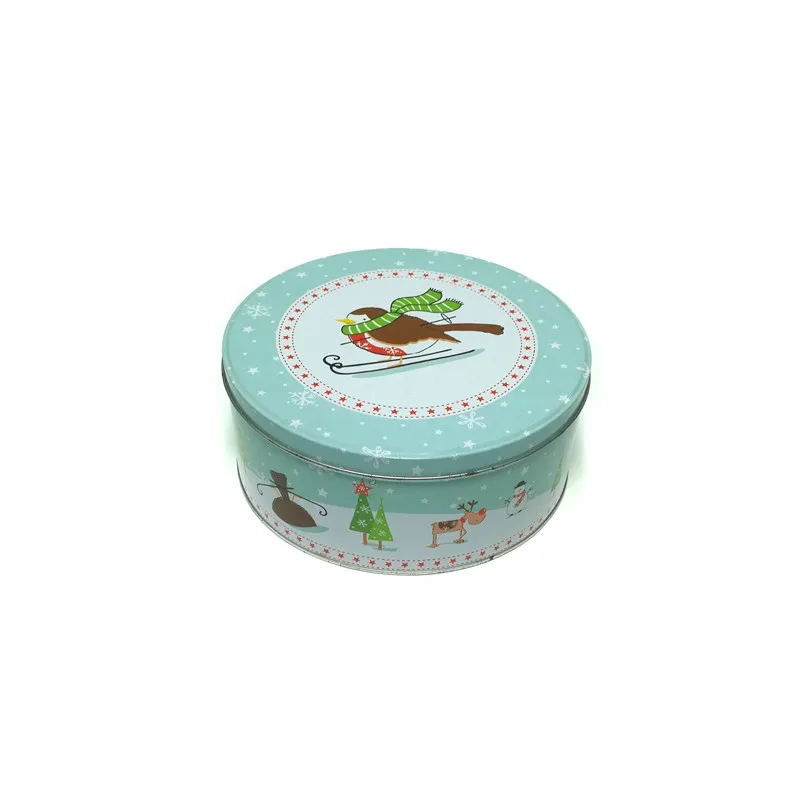 Santa Claus Gift Box Round Shape Danish Butter Cookie Tin Box For Christmas