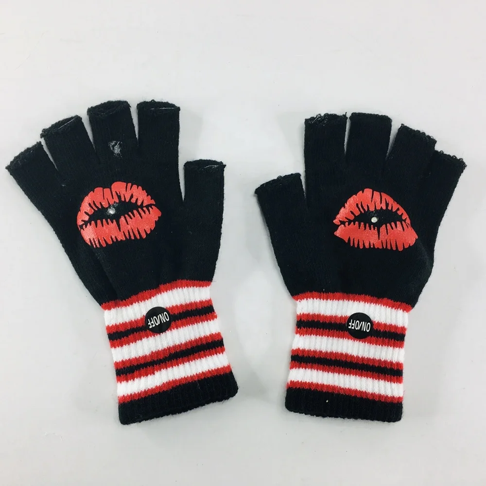 Valentines Day Knitted Mitten LED Lighted Gloves