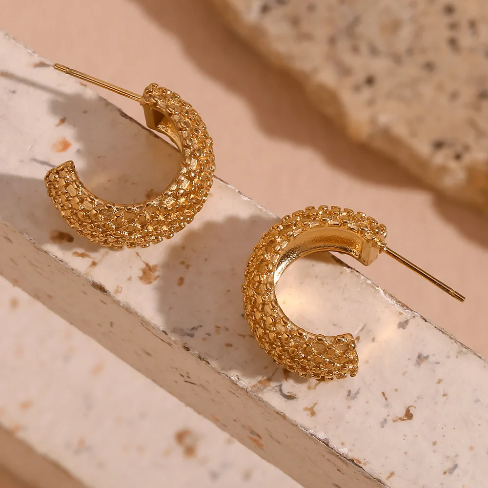 Exquisite New Design High Quality Stainless Steel C-shaped Cross 18K Gold Plated Chunky Twist Hoop Earrings