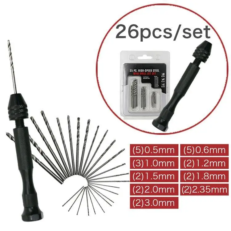 Mini Micro Aluminum Hand Drill Chuck High Speed Steel Twist Drill Bit Woodworking Drilling Rotary Tools