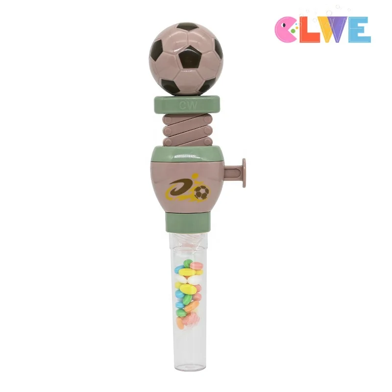 Hot sale Telescopic Spring Manipulator soccer Toy candy novelty football sugar tube Parent kids interactive sport candy toy