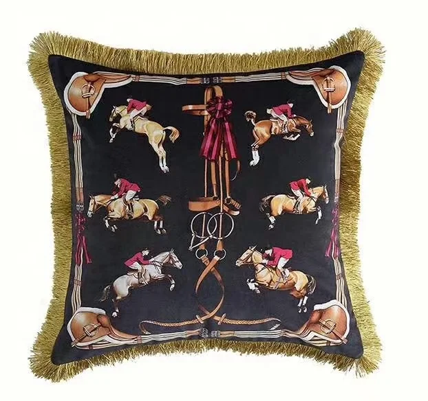 Throw Pillow Cushion Cover Fashion Design-I 45*45cm Velvet Cushion Cover with Tassels Decorative Square Accent Pillow Case