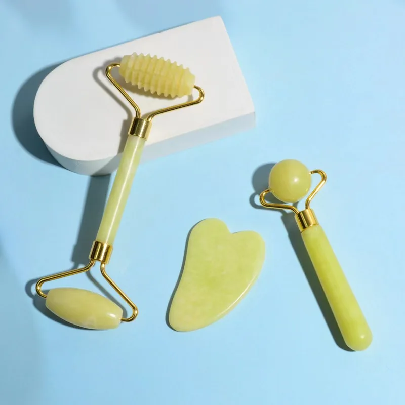 Wholesale natural beauty quartz real yellow face gua sha set face massage mini guasha stone tools