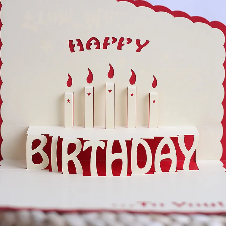 Happy Birthday Card For Girl Kids Wife Husband 3D Birthday Cake Pop-Up Greeting Cards Postcards Gifts With Envelope