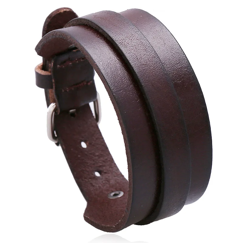 Classic Retro Simple Real Leather Bracelet Brown Wide Bracelet For Men