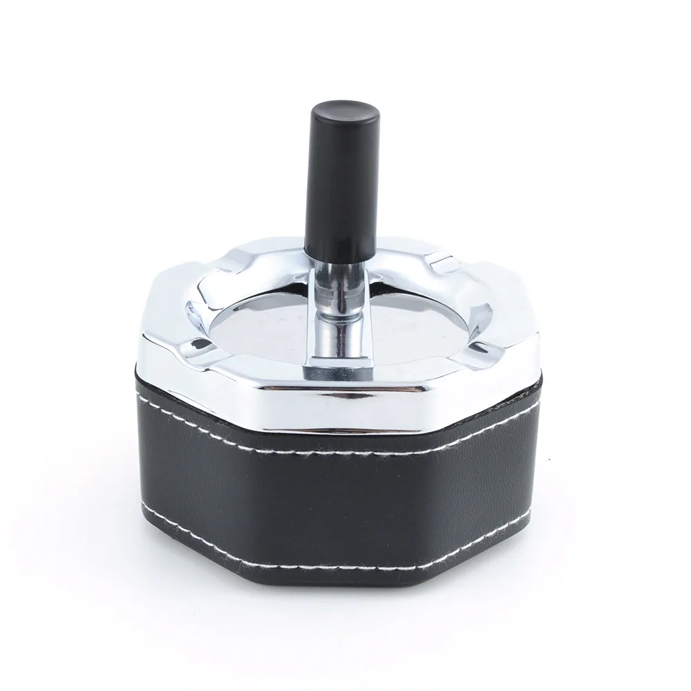 BEYOU Creative Outdoor Spin Metal Cigar Stainless Leather Ashtray Smoking Ash Tray With Lid