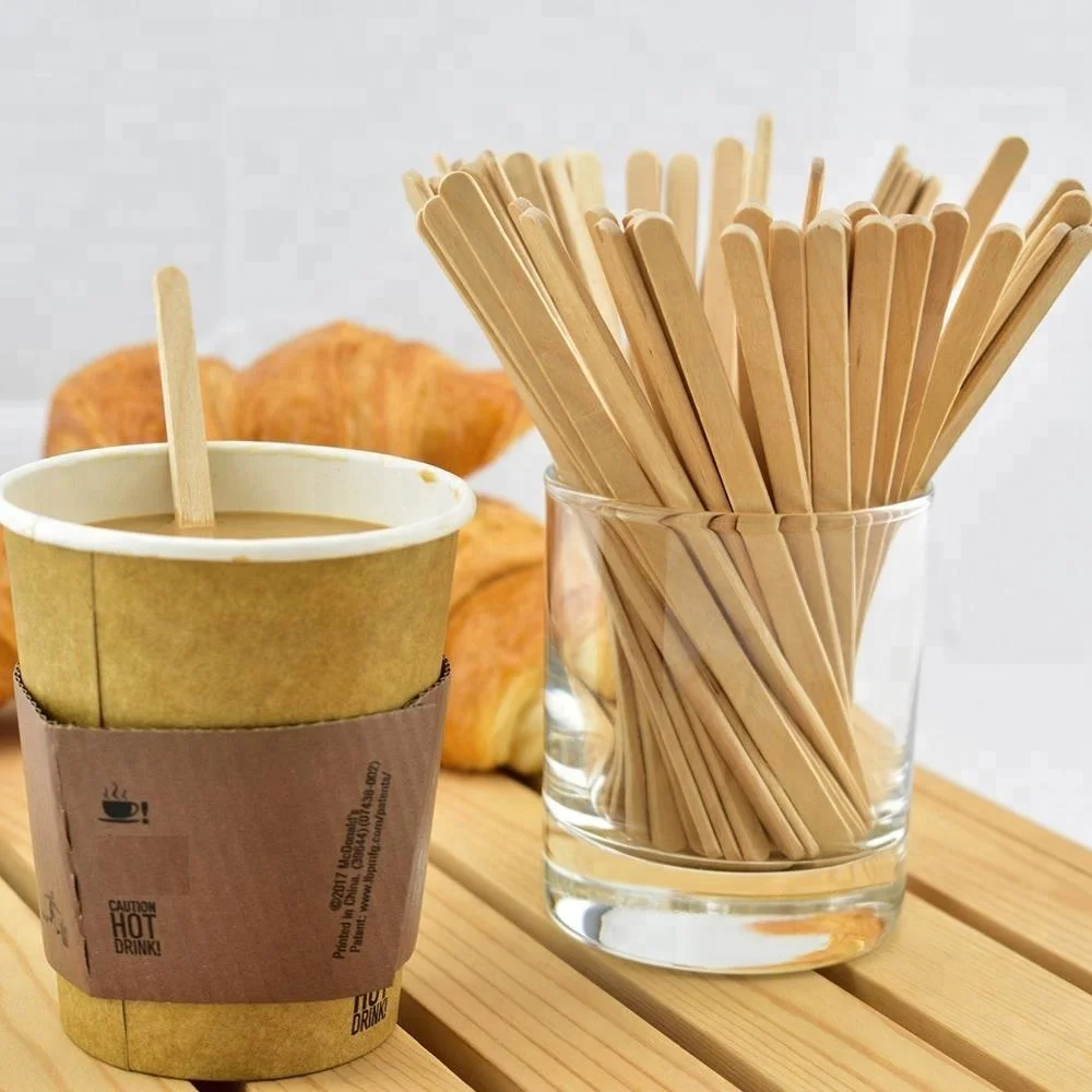 wood polished flat coffee stir mix sticks
