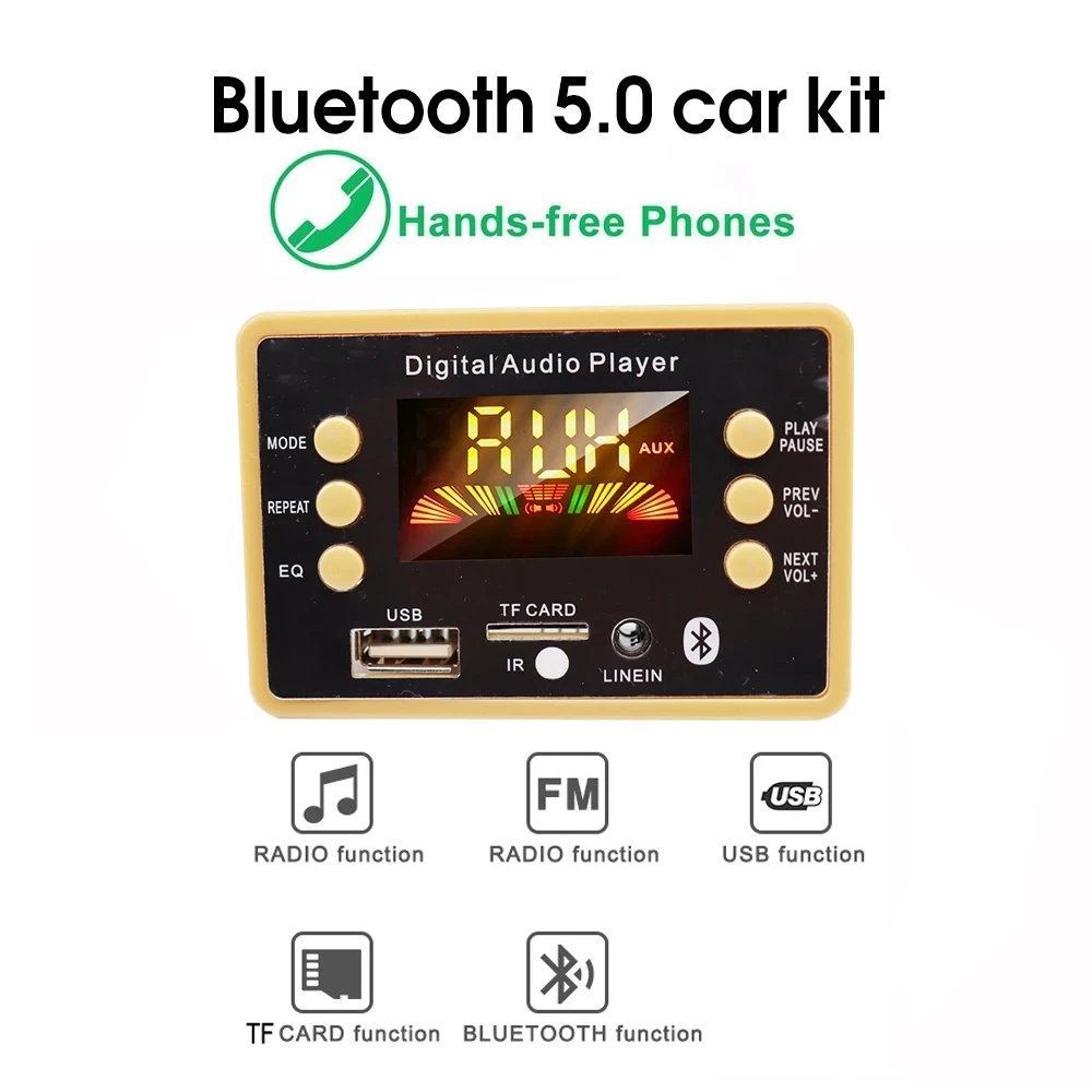 Mp3-декодер с Bluetooth 5,0, 5 В, 12 В, модуль декодирования WMA WAV, слот для TF-карты/USB/FM-пульт дистанционного управления, модуль автомобильного USB MP3-плеера