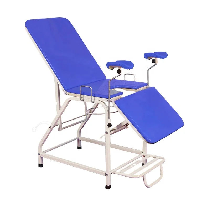 HR Medtec Factory Produced Medical Portable Pink Black Blue Iron Delivery Bed Gyno Exam Chair Table with Crank